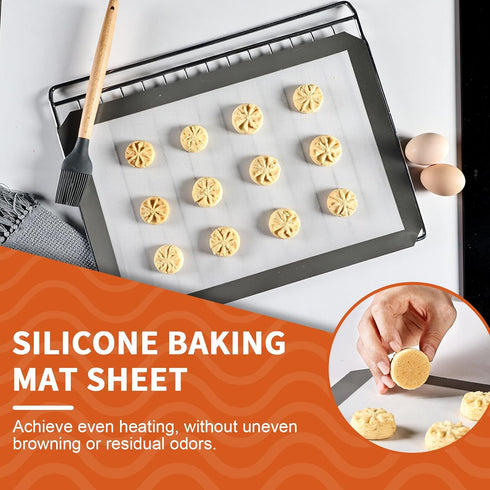 KitchenRaku Silicone Baking Mat, 16.5"x11.6" Non Stick Reusable Cooking Mat, Set of 2 for Baking Cookies