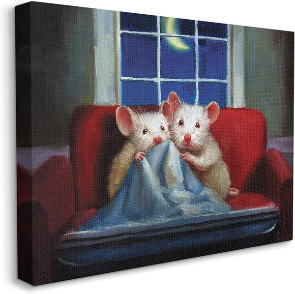 Stupell Industries House Mice Snuggling Under Blanket Watching TV, Canvas Wall Art by Lucia Heffernan