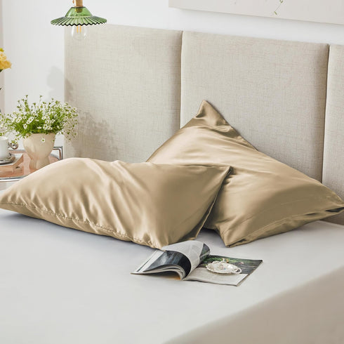 Love's Cabin Satin Pillowcase Set of 2 for Hair and Skin, Queen Size 20x30 Inches, Taupe, Cooling Pillow Cover
