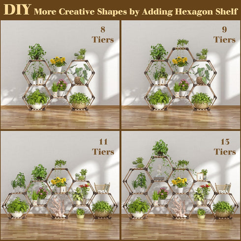 7 Tikea Plant Stand Indoor Outdoor Hexagonal Plant Stand for Multiple Plants Indoor Large Wooden Plant Shelf Tiered