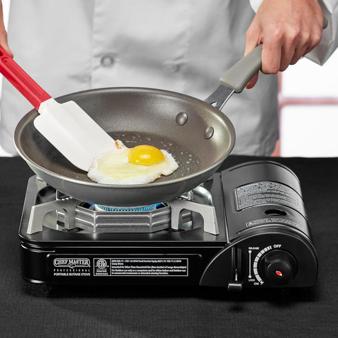 Chef Master Portable Butane Camping Stove, 7,650 BTU Output with Wind-Guard and Carrying Case for Emergencies