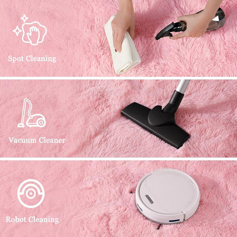 6x9 junovo Pink Washable Area Rug for Girls Bedroom Living Room, Soft Non-Slip Fluffy Rugs, Shag Plush Memory Foam
