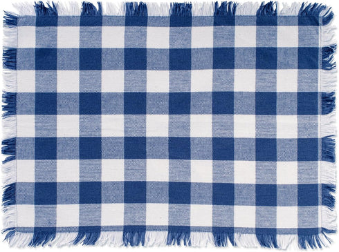 DII Heavyweight Fringed Check Tabletop Collection, Navy Placemat Set, 6 Piece, 13x19