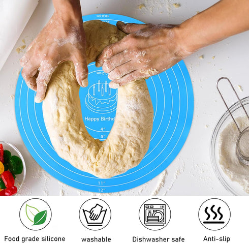 Silicone Baking Mat: Round Cake Mat with Measurements for Pastry Baking Sheet, Non-Stick and Heat Resistant, Blue