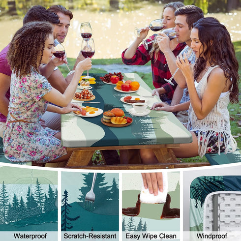 Picnic Table Cover with Bench Covers Camping Tablecloth with Storage Bag Windproof Waterproof Picnic Table Covers