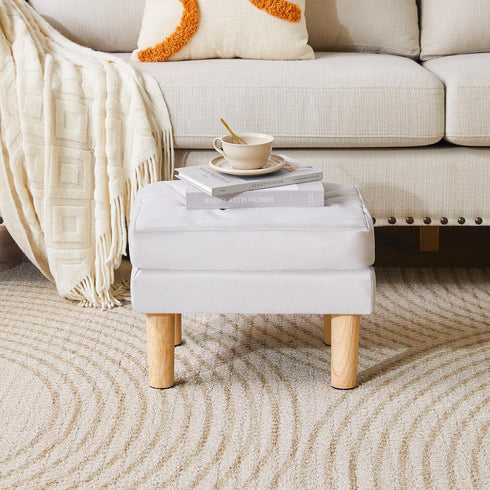 16.34" 12.4" W12.6" UHBD041G YMYNY Small Footstool Ottoman, Faux Leather Footrest with Sponge Padded Seat, Step Stool