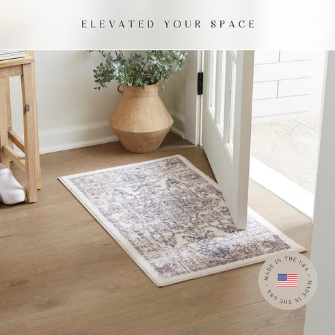 Maples Rugs Farmhouse Tapestry Area Rugs, Washable Non Slip Indoor Carpet, 1'8 x 2'10, Taupe/Grey, Made in USA