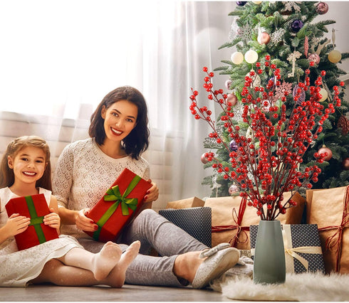 WILLBOND 21.6 Inch (8, Artificial Red Berry Stems Christmas Red Berries Holly Berry Branches for Christmas Tree New