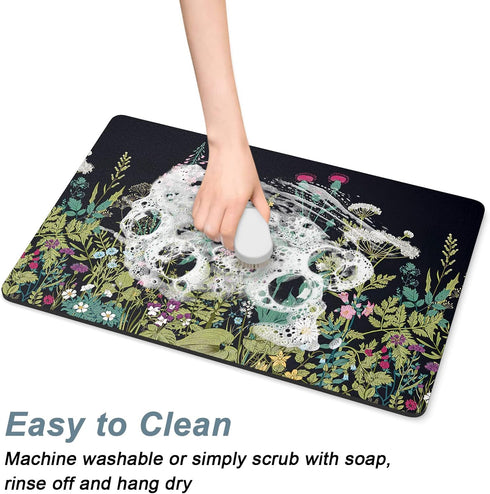 16" 24" Counter, Rnivvi Coffee Mat, x Cute Flower Theme Coffee Bar Mats for Espresso Machine Station Accessories