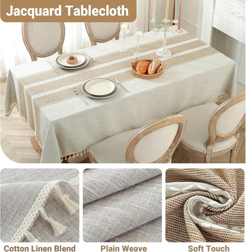 55x70 Inch Laolitou Cotton Linen Waterproof Tablecloth for Dining Table Rustic Farmhouse Kitchen Rectangle Table Cloth