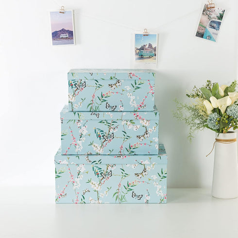 Soul & Lane Butterflies in Flight Photo Storage Boxes, Set of 3 Nesting Boxes with Lids, Floral Decorative Containers