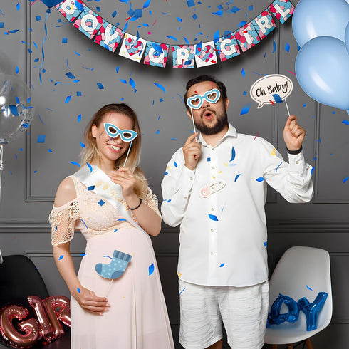 LASLU It's A Boy Baby Shower Party Photo Booth Props Set, 25pcs on Sticks