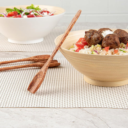 Restaurantware Coco Casa 7 Inch Handmade Serving Spoons, 4 Greaseproof Coconut Spoons for Hot and Cold Foods