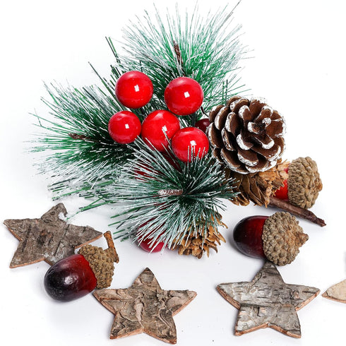 cnomg 216pcs Set, (216, Artificial Pine Cones Pine Branch Fake Natural Pinecones Acorns Red Berries Christmas Decor
