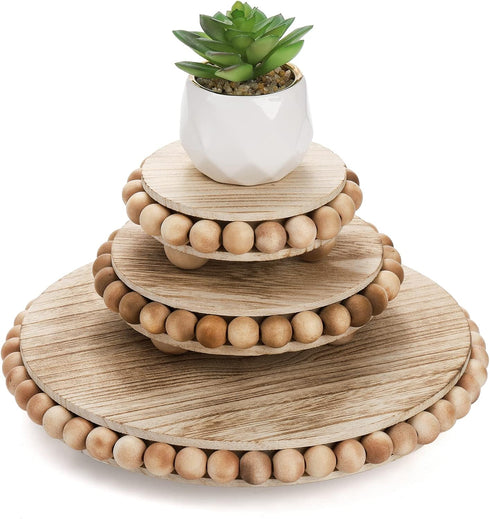 Peohud Set of 3 Wood Risers for Display, Farmhouse Wooden Pedestal Stand,