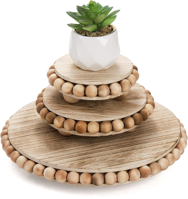 Peohud Set of 3 Wood Risers for Display, Farmhouse Wooden Pedestal Stand,