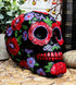 Ebros Black Day of The Dead Sugar Skull Figurine, 6" Long Floral Blooms Statue, Halloween Macabre Decor Collectible
