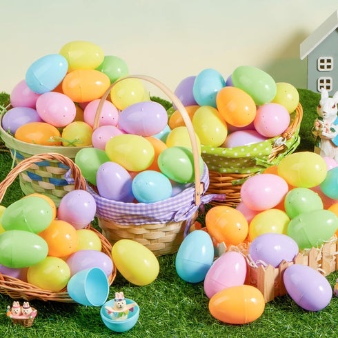 3.15" 25PCS JOYIN Pastel Easter Eggs, Large Plastic Eggs, Empty Colorful Fillable Eggshells for Easter Hunt, Party