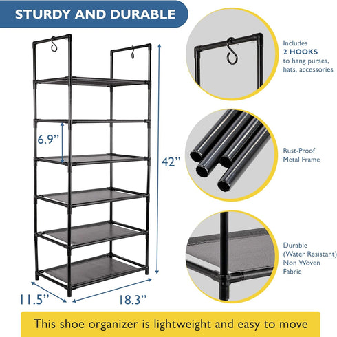 6 Closet, Closet, 12-18 Sundaze Shoe Rack - Tier Tall Shoe Rack for Sturdy Stackable Shoe Organizer for Bedroom