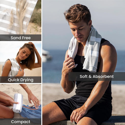 Large Microfiber Beach Towel - SummerSand, Quick Dry, Sand Free, Compact, Lightweight, Recycled Materials, Travel Bag