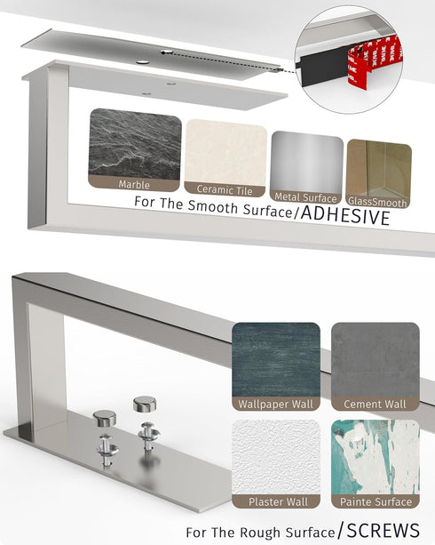 SUS304 Paper Towel Holder, Paper Towel Holder Under Cabinet Wall Mount or Self Adhesive Paper Towel Bar, Hanging Paper