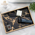 Counter Hanobe Decorative Serving Tray Black: Imitation Marble Coffee Table Tray Decor with Handle Gold for Bar Ottoman
