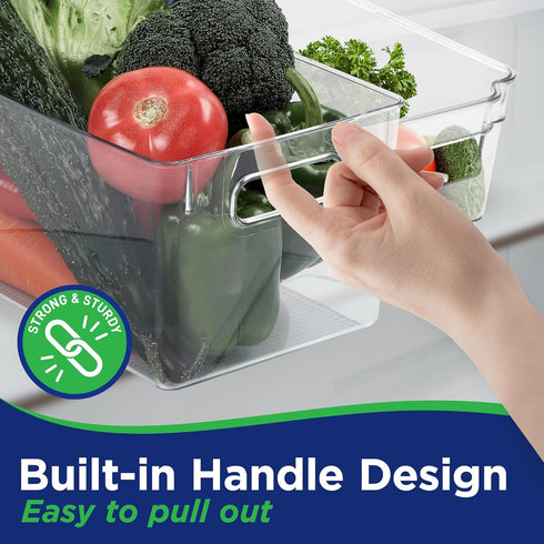 Multi-purpose Refrigerator Bins, 2 Pieces Large Capacity Stackable Fridge Bin Organizer with Easy Grip Handles
