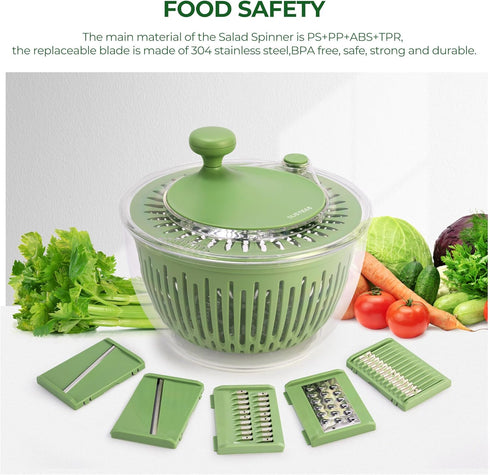 5 4.25Qt SUSTEAS Salad Spinner Large, Vegetables Wash Bowl, Fruits & Herb Lettuce Dryer with Blade Slicer Egg Yolk