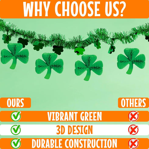 St. Patrick's Day Shamrock Tissue Hanging Decor, Set of 3 Seasonal Party Decor
