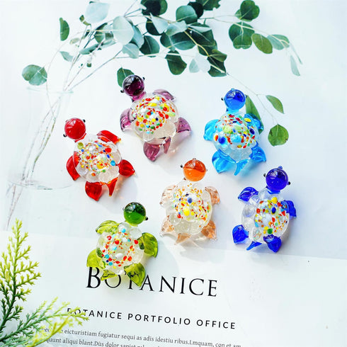 H&D HYALINE & DORA Handmade Mini Sea Turtle Art Glass Blown Figurine, Set of 6
