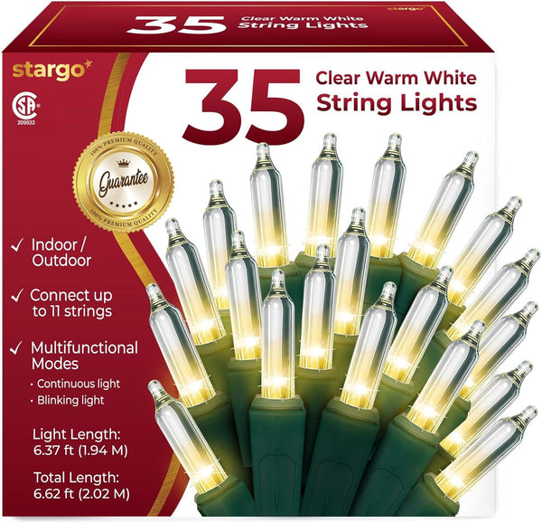 stargo Clear Warm White Christmas Tree Lights - 6.3 ft String of 35