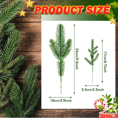 Yunlly 60 Pcs Christmas Artificial Green Pine Needles, Christmas Floral Picks Artificial Holly Red Berry Twig Stem Pine