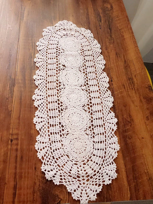 Laivigo Handmade Crochet Lace Oval Lucky Flower Tablecloth Table Runner Doilies Doily,12 x