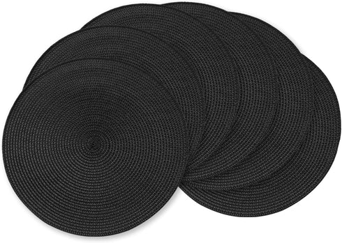 AHHFSMEI Round Braided Placemats, 15 Inch Round Table Mats for Dining Tables, Set of 6 (Black)