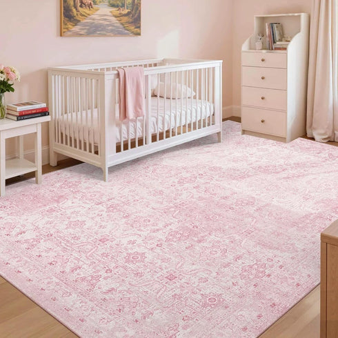 Rugxara Pink Rug for Living Room Bedroom, 5x7 Area Rugs Washable Vintage