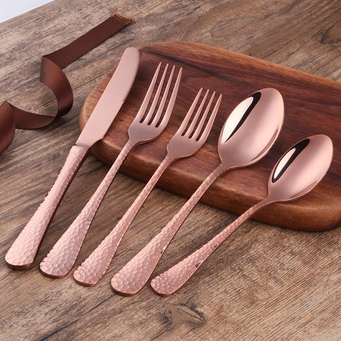 5-Piece Rose Gold Silverware Flatware Set - Service for 1, Stainless Steel Cutlery for Wedding, Dishwasher Safe