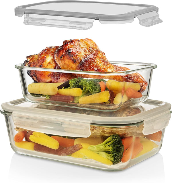 Razab 4 Pc Airtight Large Glass Food Storage Containers with Lids, BPA Free, Leak Proof Meal Prep Containers (2700ML &