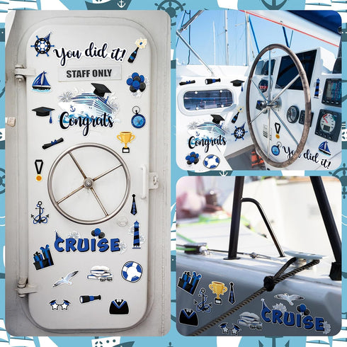 Lounsweer 24 Pcs Graduation Cruise Door Decorations, 2024 Congrats Grad Hat Magnet for Cabin Door, Refrigerator