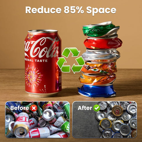 2025 8/12/16oz New Auto-Eject Can Crusher with Trash Bag Organizer - Built-in Bottle Opener, Works for Cans