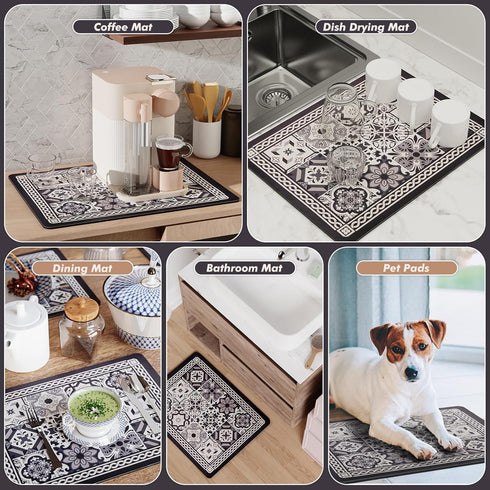 Coffee Mat, Boho Style Dish Drying Mat, Fast Water Absorption, Easy to Clean, Fit for Coffee Bar Accessories