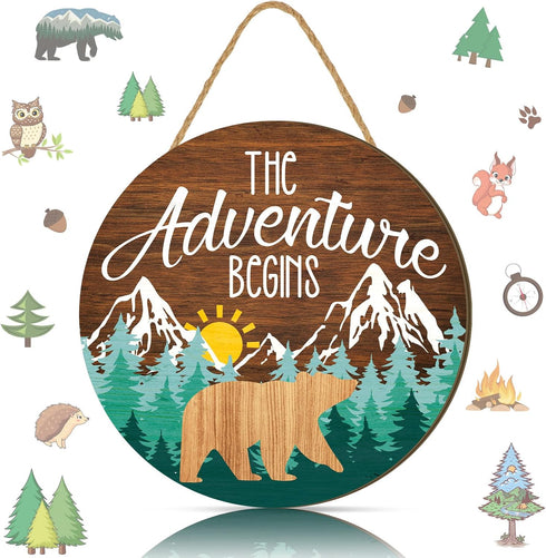 Chunful The Adventure Begins Wooden Hanging Sign, 12 x 12'' Woodland Nursery