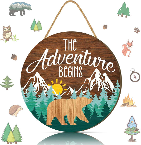 Chunful The Adventure Begins Wooden Hanging Sign, 12 x 12'' Woodland Nursery
