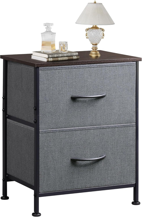 WLIVE Nightstand, 2 Drawer Dresser for Bedroom, Small Dresser with Fabric Bins, Dark Grey