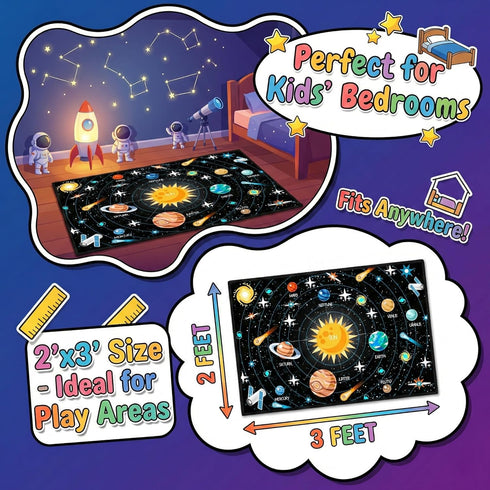 2'3' Outer Space Rugs Small Size Universe Solar System Planet Theme Carpets Kids Rugs for Playroom Educational Learning