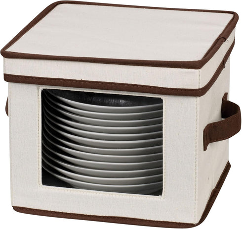 Household Essentials China Plate Storage Box, Holds 12 Dessert Plates or Bowls, Windowed Panel, Sturdy Frame,