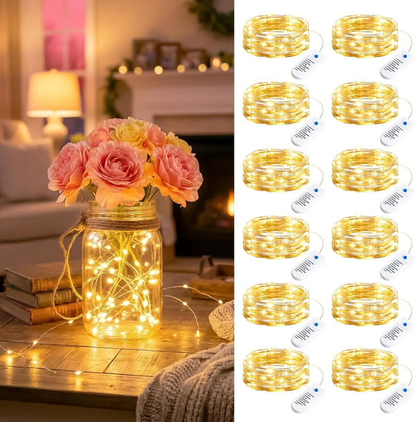 Minetom 12 Pack Fairy Lights Battery Operated String Lights 8 Modes, 7ft