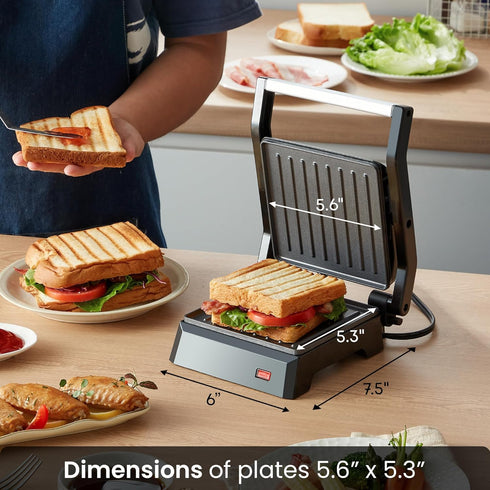 Elite Gourmet EPN160 Compact Electric Panini Press - Multifunctional Contact Grill, Lightweight, Black