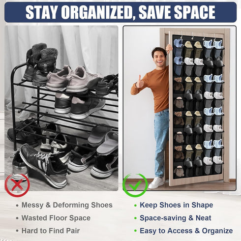 Siolviento 40 Over the Door Shoe Organizer - Large Breathable Mesh Pockets, Space Saving Hanging Shoe Organizer