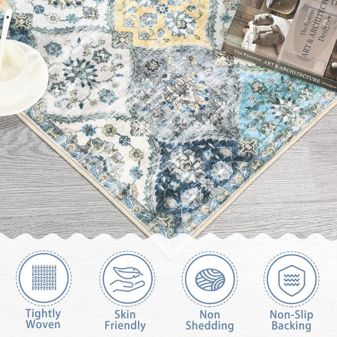 2x8 Garvee Washable Runner Rug Hallway Runner Rug Retro Trellis Soft Entryway Runners Low Pile Foldable Thin Carpet Non