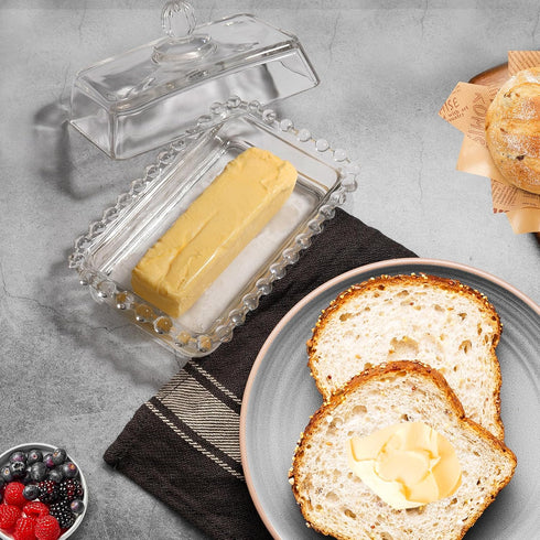 Countertop 2 4oz Clear Glass Butter Dish with Lid Covered Butter Container for Tabletop & & Refrigerator | Butter